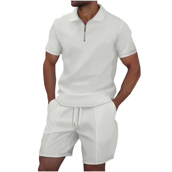 GERsome Men's 2 Pieces Outfits Quarter Zip Short Sleeve Shirts and Drawstring Shorts Set Summer Solid Color Athletic Tracksuits S-3XL