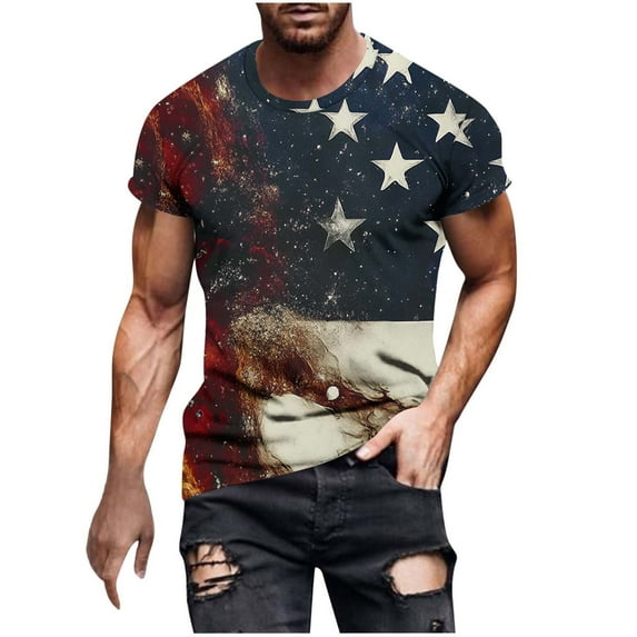 GERsome Men's 4th of July Short Sleeve Tops Loose Fit USA Flag Stars Stripes Crewneck T Shirts American Flag Patriotic Tee Shirts M-4XL