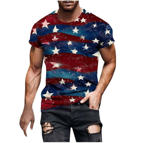 GERsome Men's 4th of July Short Sleeve Tops Loose Fit USA Flag Stars Stripes Crewneck T Shirts American Flag Patriotic Tee Shirts M-4XL