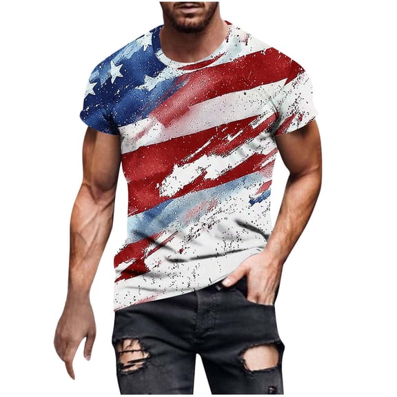 GERsome Men's 4th of July Short Sleeve Tops Loose Fit USA Flag Stars Stripes Crewneck T Shirts American Flag Patriotic Tee Shirts M-4XL
