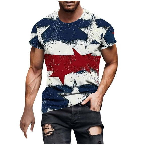 GERsome Men's 4th of July Short Sleeve Tops Loose Fit USA Flag Stars Stripes Crewneck T Shirts American Flag Patriotic Tee Shirts M-4XL