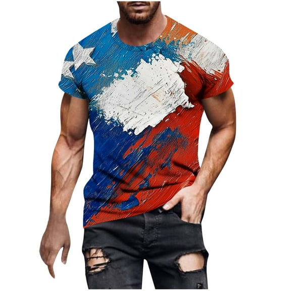 GERsome Men's 4th of July Short Sleeve Tops Loose Fit USA Flag Stars Stripes Crewneck T Shirts American Flag Patriotic Tee Shirts M-4XL