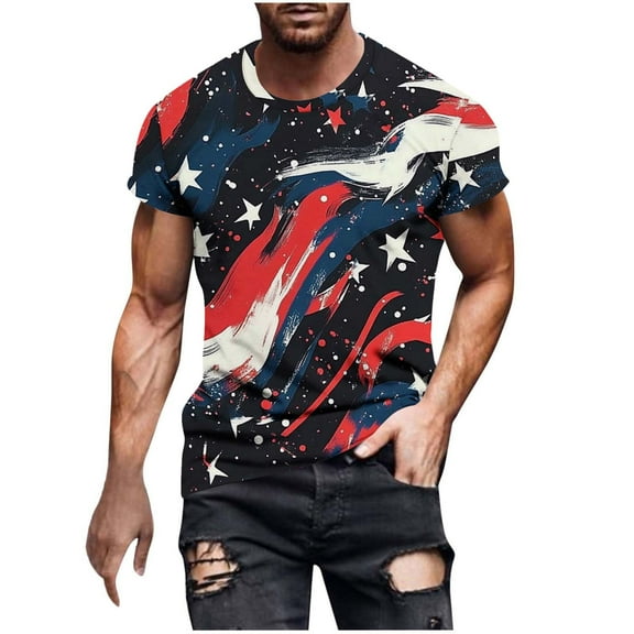 GERsome Men's 4th of July Short Sleeve Tops Loose Fit USA Flag Stars Stripes Crewneck T Shirts American Flag Patriotic Tee Shirts M-4XL