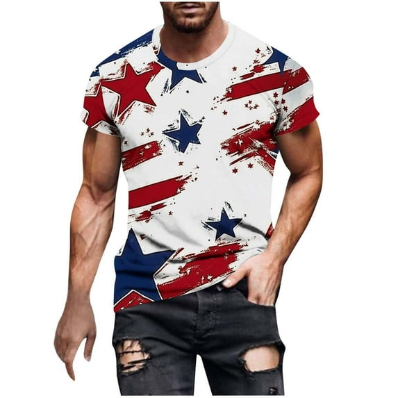 GERsome Men's 4th of July Short Sleeve Tops Loose Fit USA Flag Stars Stripes Crewneck T Shirts American Flag Patriotic Tee Shirts M-4XL