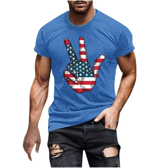 GERsome Men's 4th of July T Shirts Crewneck Short Sleeve American Flag Graphic Pullover Tops Loose Fit USA Flag Stars Stripes Summer Tees M-5XL