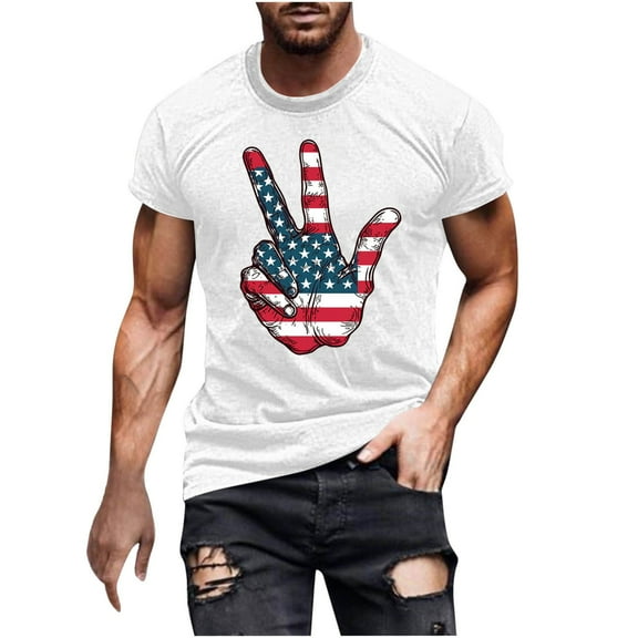 GERsome Men's 4th of July T Shirts Crewneck Short Sleeve American Flag Graphic Pullover Tops Loose Fit USA Flag Stars Stripes Summer Tees M-5XL