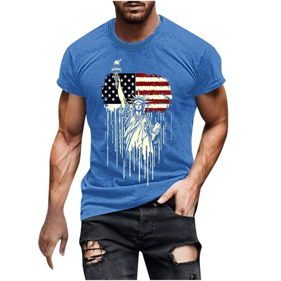 GERsome Men's 4th of July T Shirts Crewneck Short Sleeve American Flag Graphic Pullover Tops Loose Fit USA Flag Stars Stripes Summer Tees M-5XL