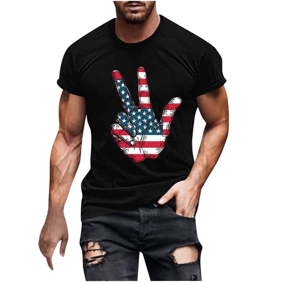 GERsome Men's 4th of July T Shirts Crewneck Short Sleeve American Flag Graphic Pullover Tops Loose Fit USA Flag Stars Stripes Summer Tees M-5XL