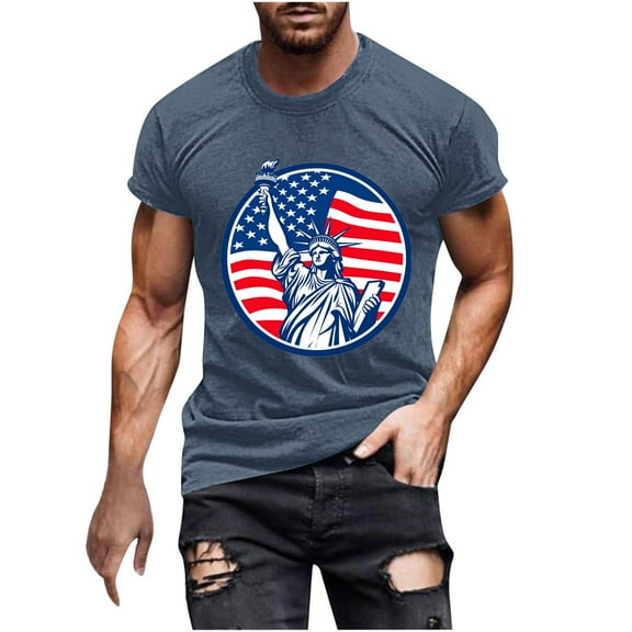GERsome Men's 4th of July T Shirts Crewneck Short Sleeve American Flag Graphic Pullover Tops Loose Fit USA Flag Stars Stripes Summer Tees M-5XL