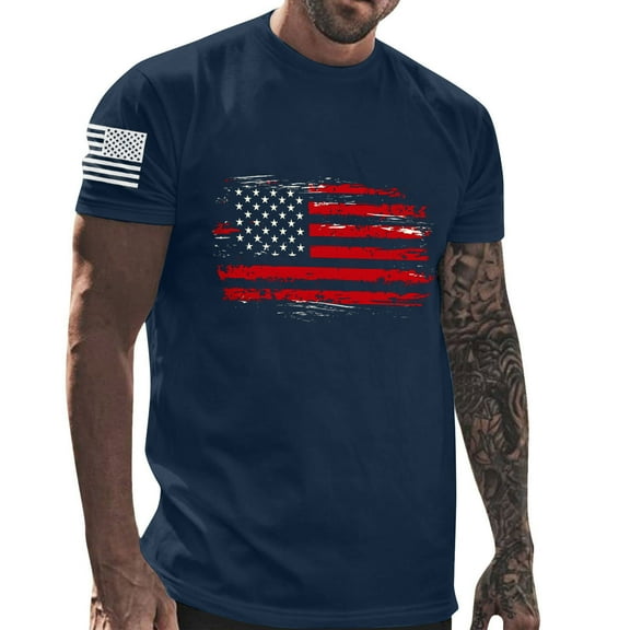 GERsome Men's 4th of July T Shirts Summer Loose Fit Short Sleeve Crewneck American Flag Patriotic Tops USA Flag Stars Stripes Graphic Tee M-3XL