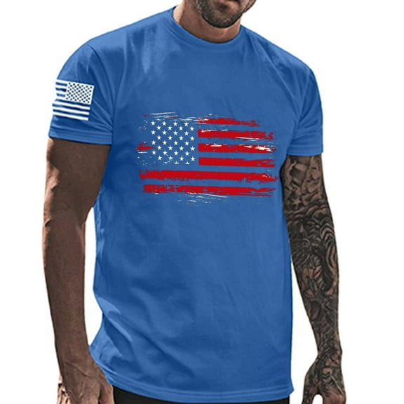GERsome Men's 4th of July T Shirts Summer Loose Fit Short Sleeve Crewneck American Flag Patriotic Tops USA Flag Stars Stripes Graphic Tee M-3XL