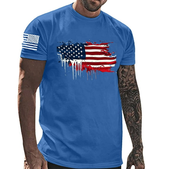 GERsome Men's 4th of July T Shirts Summer Loose Fit Short Sleeve Crewneck American Flag Patriotic Tops USA Flag Stars Stripes Graphic Tee M-3XL