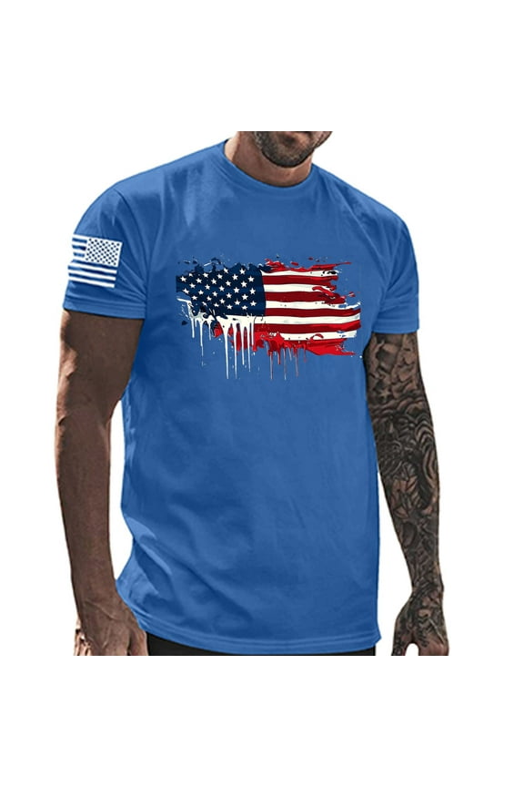 Men's 4th of July T Shirts Summer Loose Fit Short Sleeve Crewneck American Flag Patriotic Tops USA Flag Stars Stripes Graphic Tee M-3XL