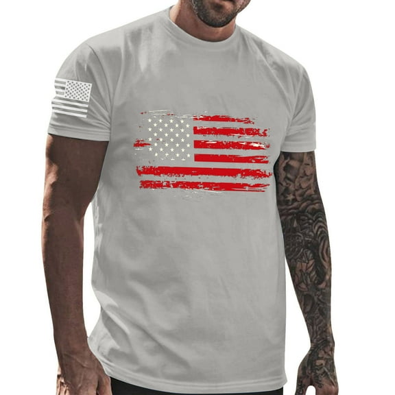 GERsome Men's 4th of July T Shirts Summer Loose Fit Short Sleeve Crewneck American Flag Patriotic Tops USA Flag Stars Stripes Graphic Tee M-3XL