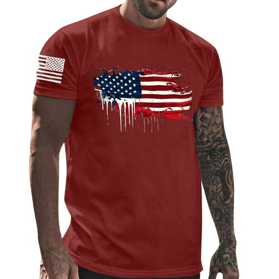 GERsome Men's 4th of July T Shirts Summer Loose Fit Short Sleeve Crewneck American Flag Patriotic Tops USA Flag Stars Stripes Graphic Tee M-3XL