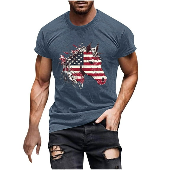 GERsome Men's 4th of July Tops Crewneck Short Sleeve Patriotic T Shirts American Flag Graphic Shirts Loose Fit USA Veteran Summer Tees M-5XL