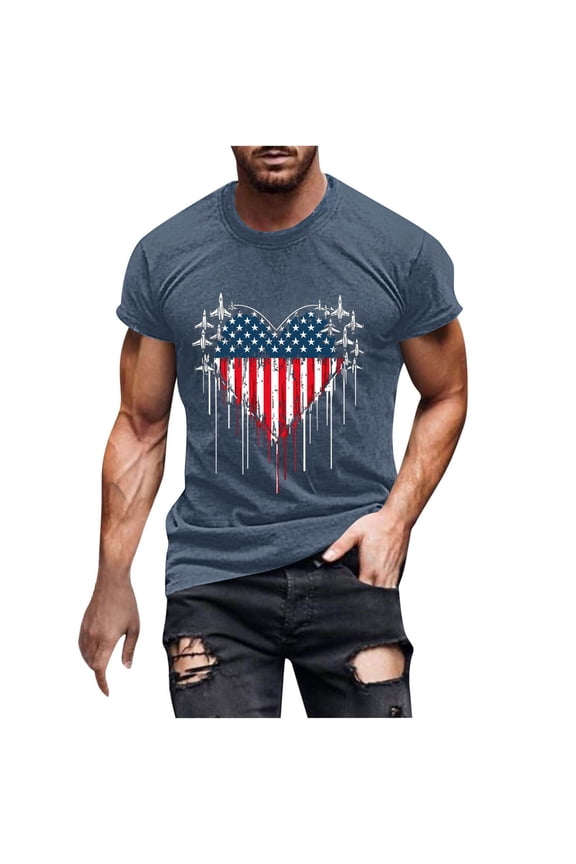 Men's 4th of July Tops Crewneck Short Sleeve Patriotic T Shirts American Flag Graphic Shirts Loose Fit USA Veteran Summer Tees M-5XL