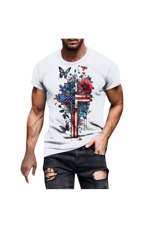 Men's American Flag T Shirts 4th of July Patriotic Tops USA Stars Stripes Crewneck Shirts Casual Short Sleeve American Proud Tops M-5XL