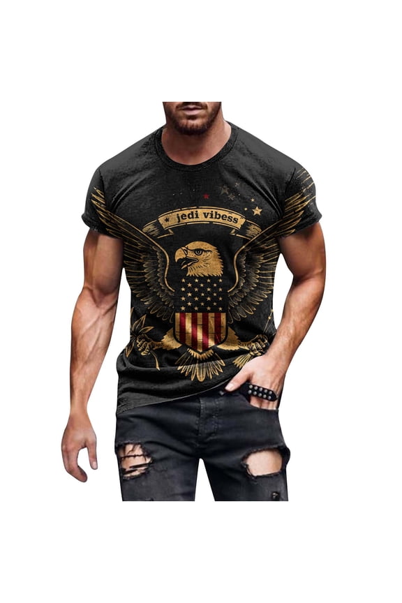 Men's American Flag T Shirts 4th of July Short Sleeve Crewneck Patriotic Tops USA Flag Stars Stripes Veteran Graphic Tee M-4XL
