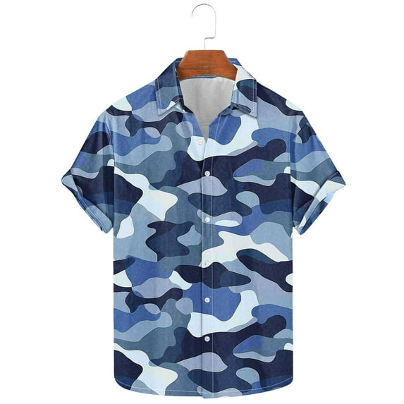 GERsome Men's Camouflage Shirts Button Down Short Sleeve Camo Leisure Shirts Loose Fit Summer Vintage Shirts S-3XL
