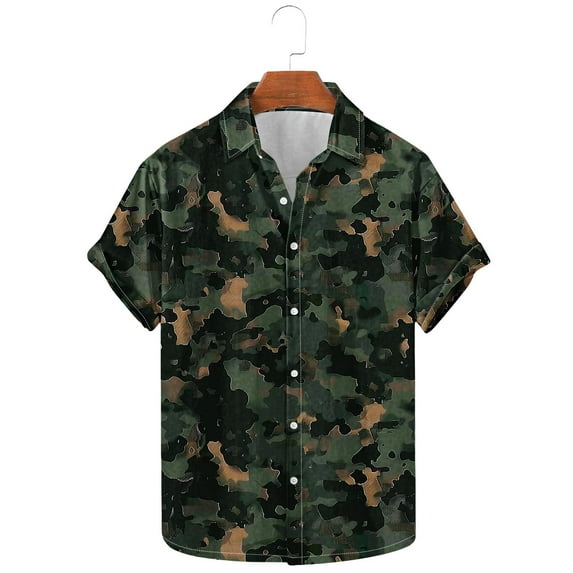 GERsome Men's Camouflage Shirts Button Down Short Sleeve Camo Leisure Shirts Loose Fit Summer Vintage Shirts S-3XL