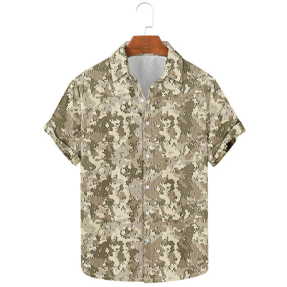 GERsome Men's Camouflage Shirts Button Down Short Sleeve Camo Leisure Shirts Loose Fit Summer Vintage Shirts S-3XL