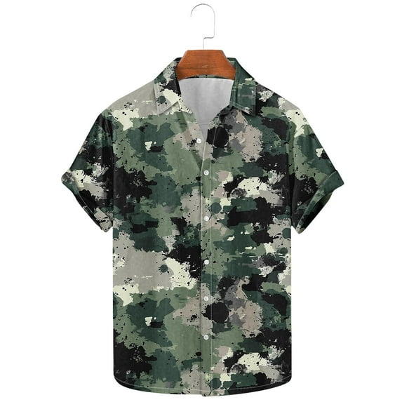 GERsome Men's Camouflage Shirts Button Down Short Sleeve Camo Leisure Shirts Loose Fit Summer Vintage Shirts S-3XL
