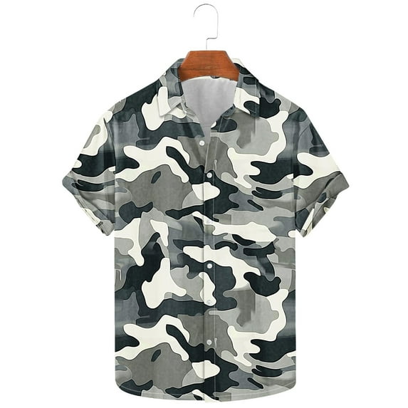 GERsome Men's Camouflage Shirts Button Down Short Sleeve Camo Leisure Shirts Loose Fit Summer Vintage Shirts S-3XL
