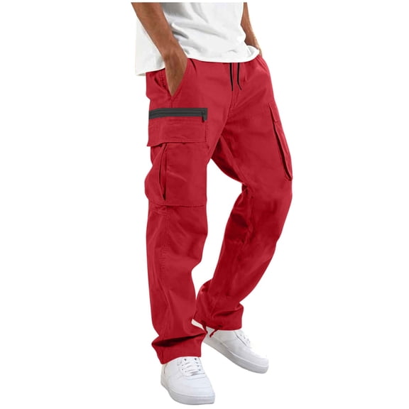 GERsome Men's Cargo Pants Drawstring Waist Straight Leg Trousers with Zip Pockets Casual Outdoor