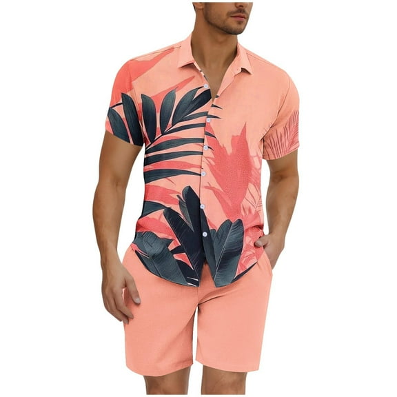 GERsome Men's Hawaiian 2 Piece Outfits Short Sleeve Floral Shirts and Shorts Summer Beach Vacation Matching Set S-3XL