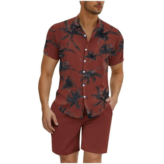 GERsome Men's Hawaiian Matching Sets 2 Piece Button Down Floral Shirts and Shorts Summer Vacation Outfits S-3XL