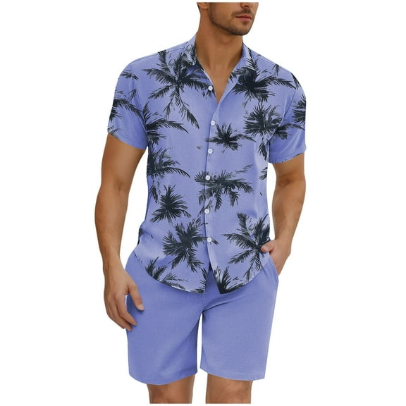 GERsome Men's Hawaiian Matching Sets 2 Piece Button Down Floral Shirts and Shorts Summer Vacation Outfits S-3XL