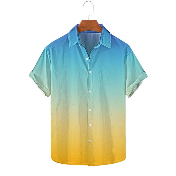 GERsome Men's Hawaiian Shirt Short Sleeve Tropical Vacation Button Down Beach Shirts Gradient Color S-5XL