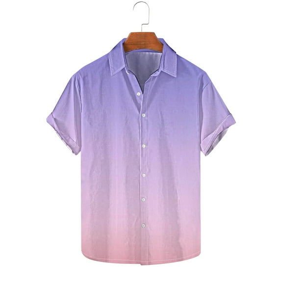 GERsome Men's Hawaiian Shirt Short Sleeve Tropical Vacation Button Down Beach Shirts Gradient Color S-5XL