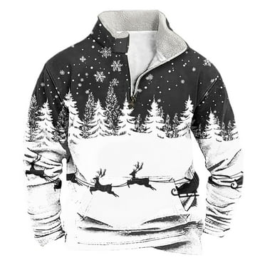 GERsome Men's Long Sleeve Quarter Zip Fleece Sweatshirt Xmas Tree Graphic Mock Neck Pullover Tops Sizes S-4XL（Black/XXL）