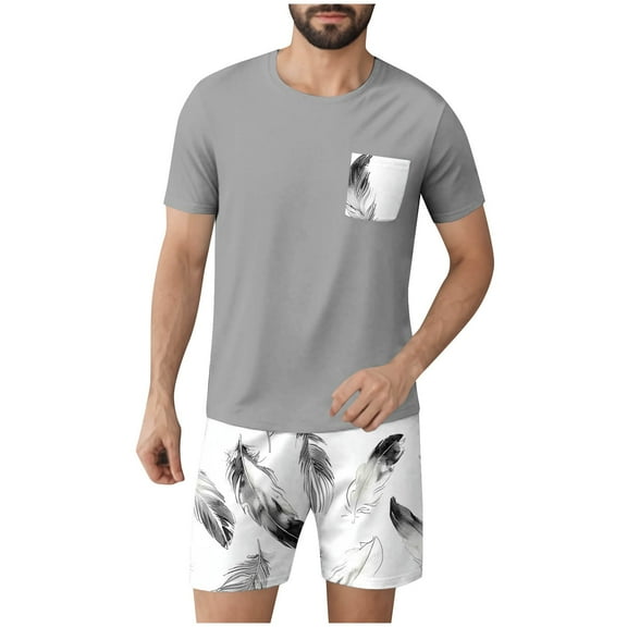GERsome Men's Pajamas Sets Short Sleeve Crewneck Tops and Shorts Lounge Sets 2 Piece Summer Sleepwear M-3XL