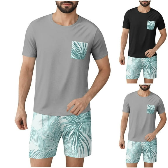 GERsome Men's Pajamas Sets Short Sleeve Crewneck Tops and Shorts Lounge Sets 2 Piece Summer Sleepwear M-3XL
