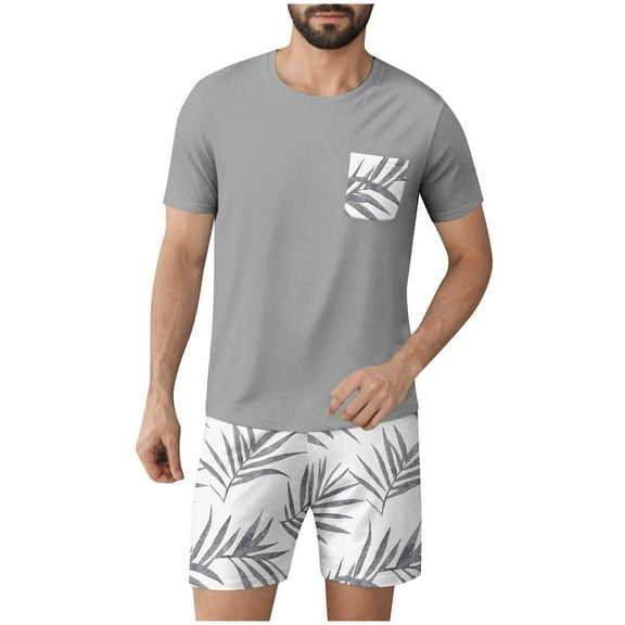 GERsome Men's Pajamas Sets Short Sleeve Crewneck Tops and Shorts Lounge Sets 2 Piece Summer Sleepwear M-3XL