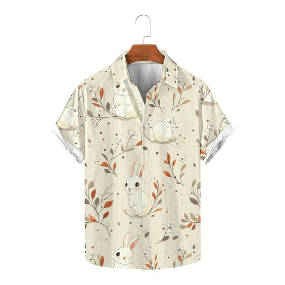 GERsome Men's Short Sleeve Shirts Summer Button Down Graphic Shirts Easter Vacation Tops S-5XL