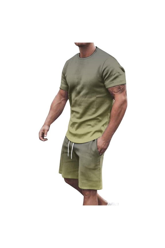 Men's Short Sleeve T Shirts and Shorts Sets 2 Piece Workout Outfits Summer Crew Neck Athletic Loungewear Tracksuit with Pockets M-5XL
