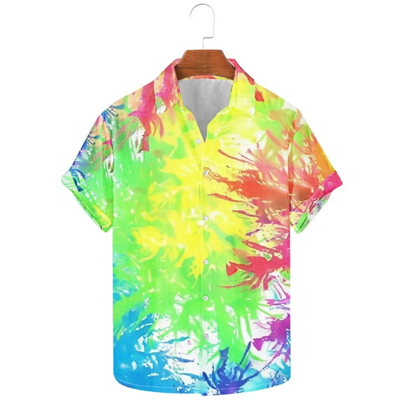 GERsome Men's Short Sleeve Tie-Dye Shirts Casual Lightweight Button Down Shirts Vacation Beach Summer Tops S-5XL