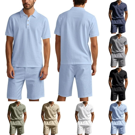 GERsome Men's Short Sleeve Tracksuits Summer Button Down Plain T Shirts and Shorts Sets 2 Piece Casual Workout Outfits S-3XL