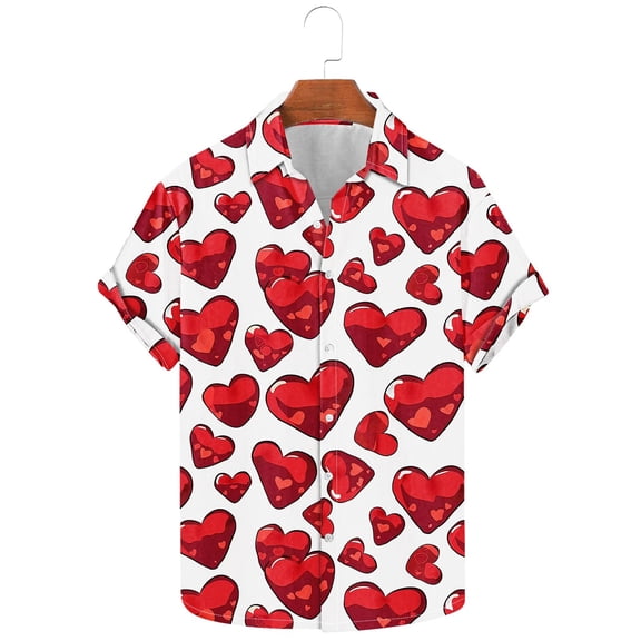 GERsome Men's Short Sleeve Valentine's Day Shirts Casual Lightweight Button Down Shirts Vacation Beach Summer Tops S-5XL