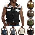 thumbnail image 1 of GERsome Men's Sleeveless Shirts Button Up Tank Tops Color Block Beach T Shirt Vest with Pockets S-3XL, 1 of 5