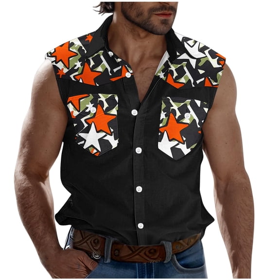 GERsome Men's Sleeveless Tank Tops Color Block Button Up Casual Tank Shirts with Pockets Summer Beach Vacation Tops S-3XL