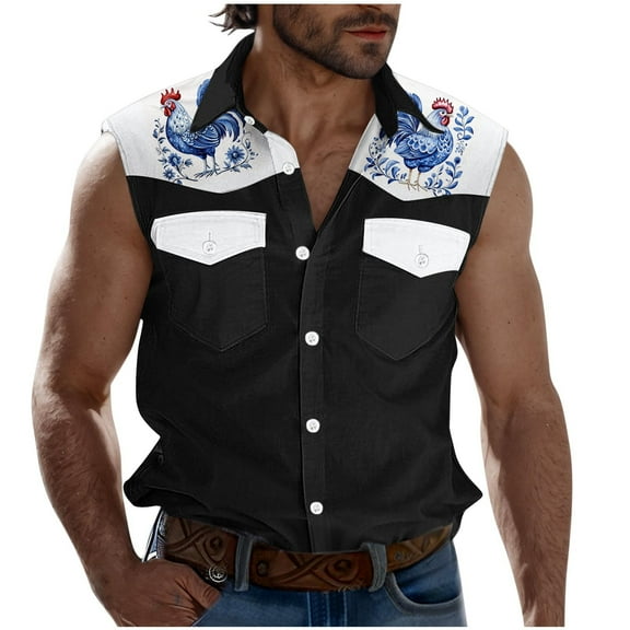 GERsome Men's Sleeveless Tank Tops Color Block Button Up Shirts Casual Vest T Shirts with Pockets S-3XL