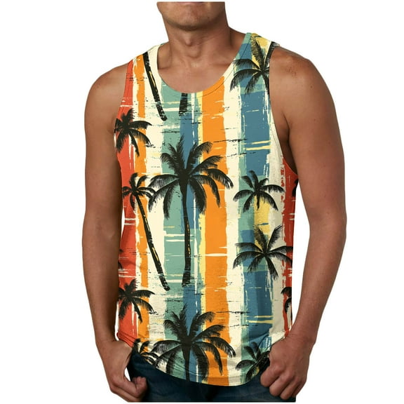 GERsome Men's Sleeveless Tank Tops Crewneck Graphic Loose Fit Muscle T Shirts Hawaiian Tank Tops for Men S-2XL