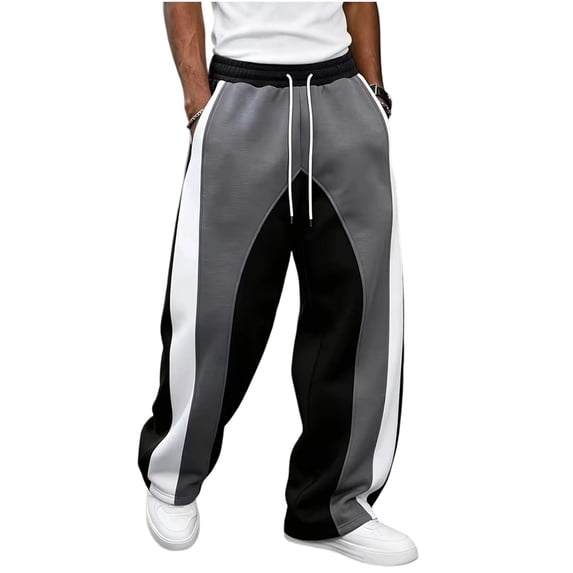 GERsome Men's Sweatpants Loose Fit Drawstring Waist Wide Leg Color Block Athletic Pants with Pockets