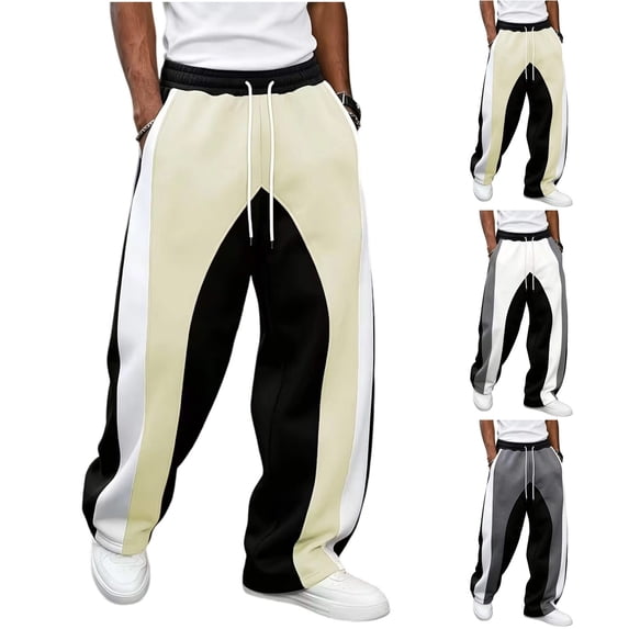 GERsome Men's Sweatpants Loose Fit Drawstring Waist Wide Leg Color Block Athletic Pants with Pockets
