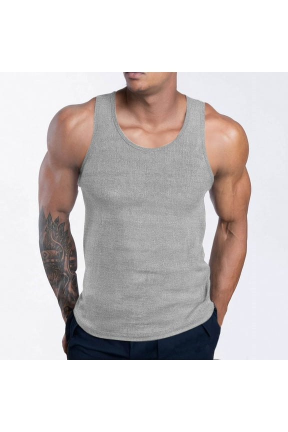 Men's Tank Tops Crewneck Sleeveless Solid Color Loose Fit Shirts Gym Workout Muscle Tee M-3XL